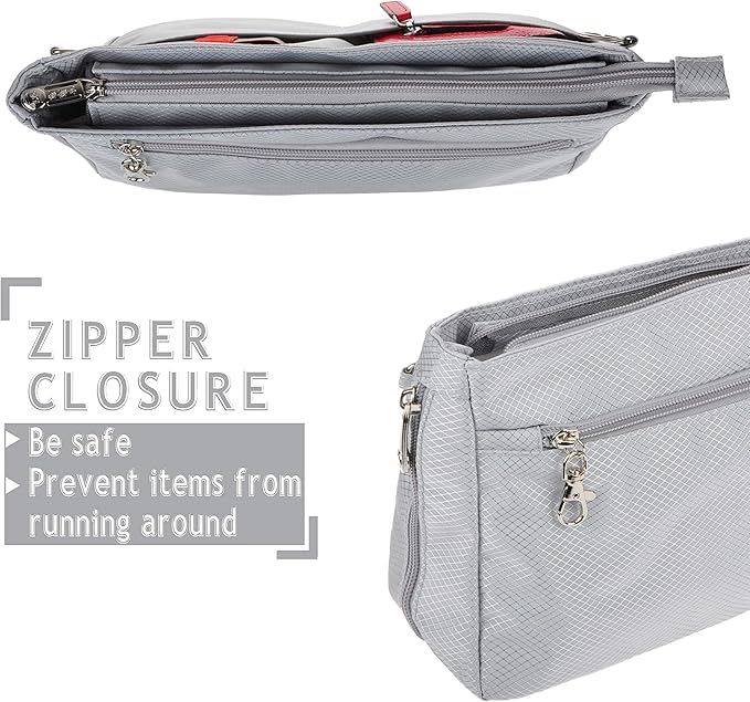 Vercord Expandable Nylon Handbag Purse Organizer Insert Liner Shaper Bag in Bag Beige Grey Large