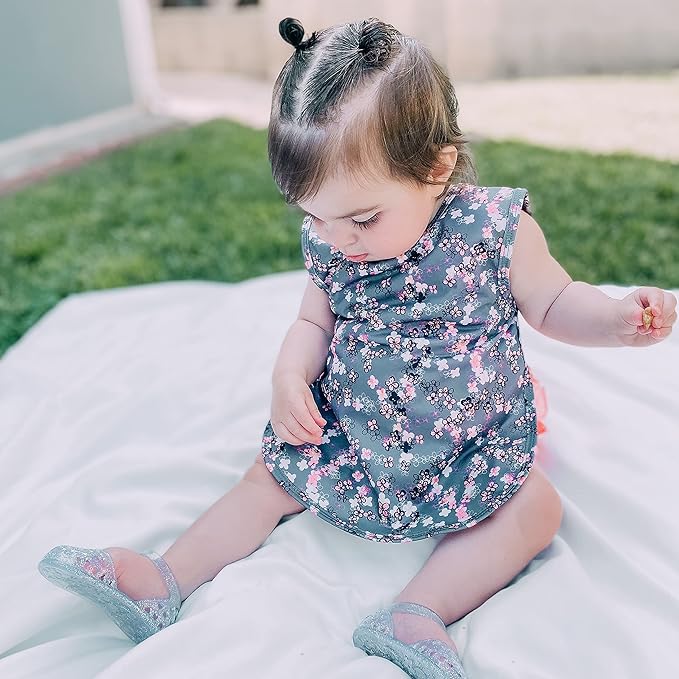 BapronBaby Ditsy Floral Bapron - No Neck Tie Safer Bib for Baby & Toddler - Soft Waterproof Stain Resistant - Machine Washable - Sz Baby/Toddler 6m-3T