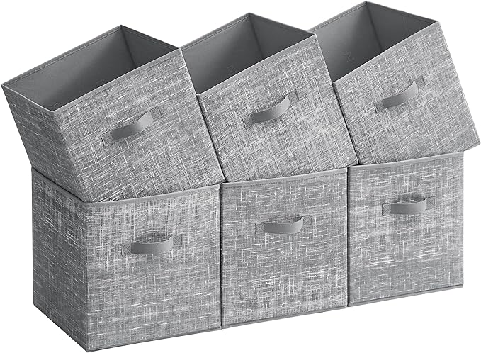 SONGMICS Storage Cubes, 13-Inch Non-Woven Fabric Bins with Double Handles, Set of 6, Closet Organizers for Shelves, Foldable, for Clothes, Cattail Gray UROB033G01