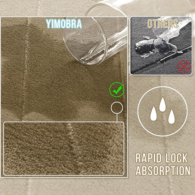 Yimobra Memory Foam Toilet Bath Mat U-Shaped, Soft and Comfortable, Super Water Absorption, Non-Slip, Thick, Machine Wash and Easier to Dry for Bathroom Commode Contour Rug, 24 X 20, Pale Khaki