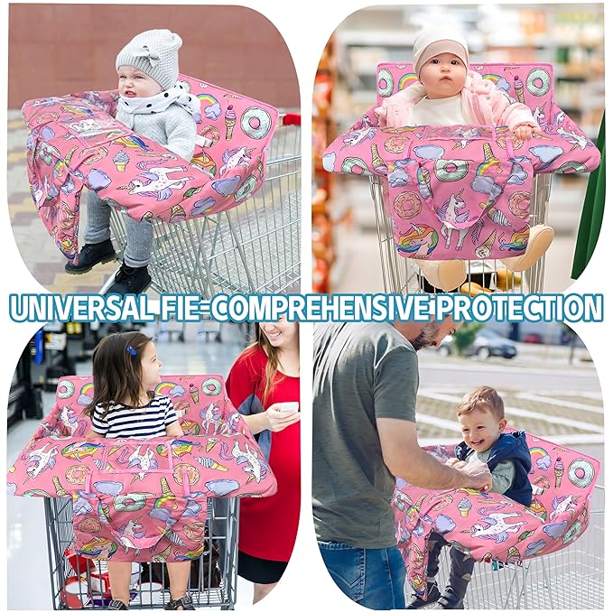 Shopping Cart Cover for Baby,2-in-1 High Chair Cover Soft,Portable, and Machine Washable,Comfortable Cotton Seat Pad with Safety Harness and Portable Cloth Bag,Fits All Supermarkets and Restaurants