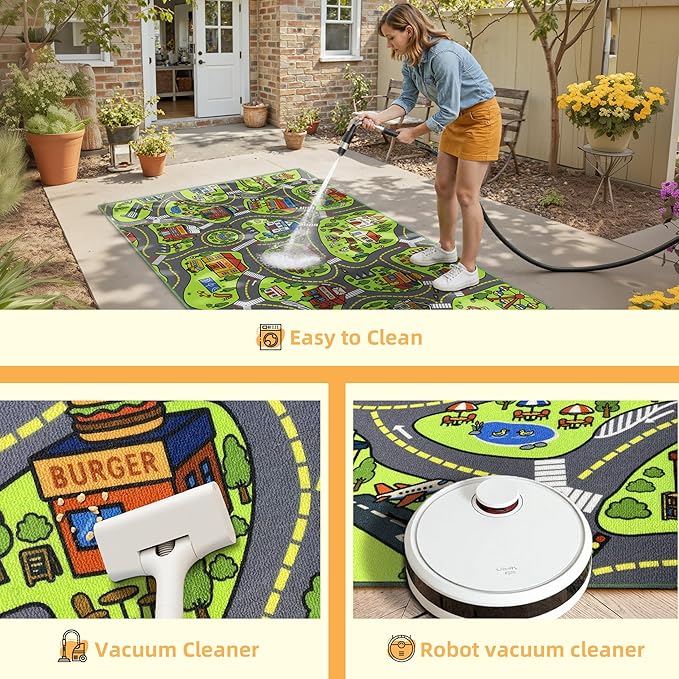 Upgrade Ultra Non Slip Kids Car Rug, Kids Road Playmat Rug for Toy Cars, Educational Town City Map Washable Carpet for Boys Playroom Bedroom, Safer Car Track Play Mat for Children Toddler, 140"x84"