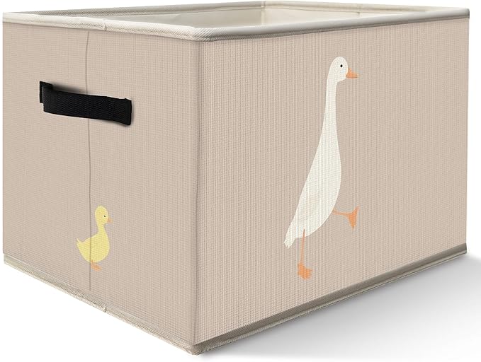 FDHSPAAM Cute Duck Nursery Storage Bins Box with Handles, Rustic Beige Farm Animal Collapsible Fabric Storage Basket Box Organizer for Bedroom Bathroom Clothes Toys Books