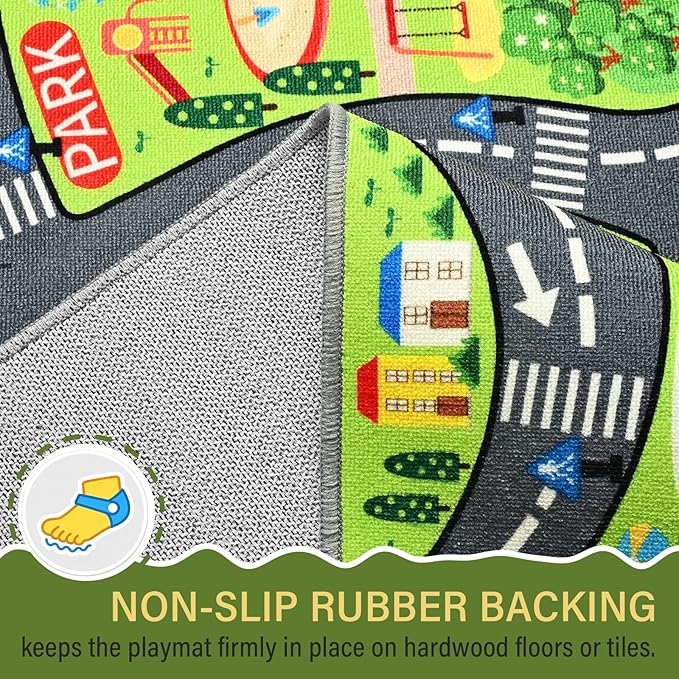 Community Kids Car Play Rug - Educational Play Mat Carpet with Fire Station, School, Park & More for Learning and Play, Ideal for Playroom Classroom Bedroom Nursery, 8x10ft