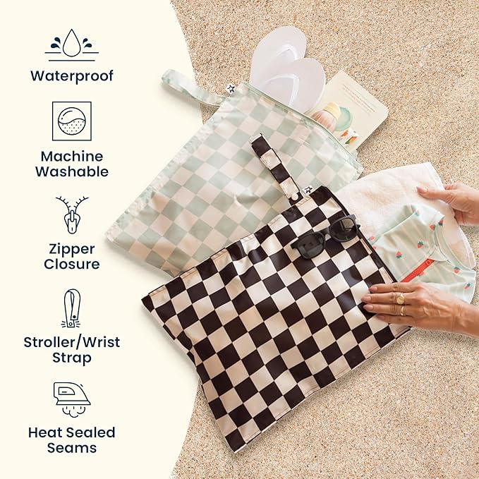 Tiny Twinkle Mess Proof Wet Bags | 1-Pack Reusable Waterproof Wet Bags for Swimsuits | Baby Clothes | Travel & Diaper Bag (Boho Rainbow)