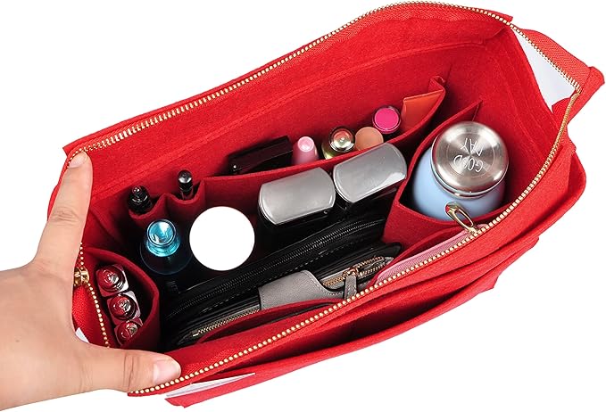Vercord Felt Zipper Handbag Tote Purse Duffel Backpack Organizer Insert Red Large
