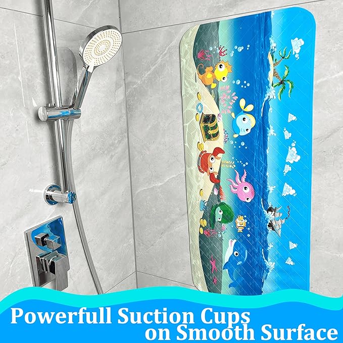 BEEHOMEE Bath Mats for Tub Kids,Baby Toddler - Large Cartoon Non-Slip Bathroom Bathtub Anti-Slip Shower Mats for Floor 35x15,Machine Washable XL Size Bathroom Mats (Ship)