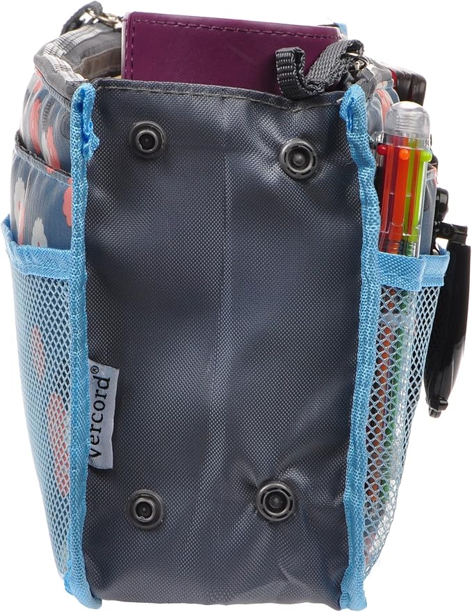 Vercord Purse Organizer Insert for Handbags Bag Organizers Inside Tote Pocketbook Women Nurse Nylon 13 Pockets Blue Flower Medium