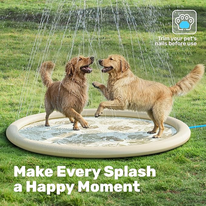 SLOOSH Splash Pad Sprinkler Mat - 6ft Tropical Leaves Outdoor Water Play Toys for Kids Dogs, Backyard Party in Summer Decor Outside Water Games Fountain Pool Children Boys Girls Toddlers (Champagne)