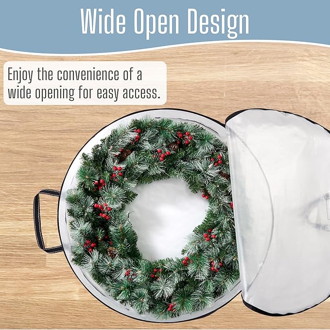 VENO 36 Inch Wreath Storage Container, 2 Pack Clear Round Christmas Wreath Storage Bag, Heavy Duty Clear Holder with Wall Hanging Handles