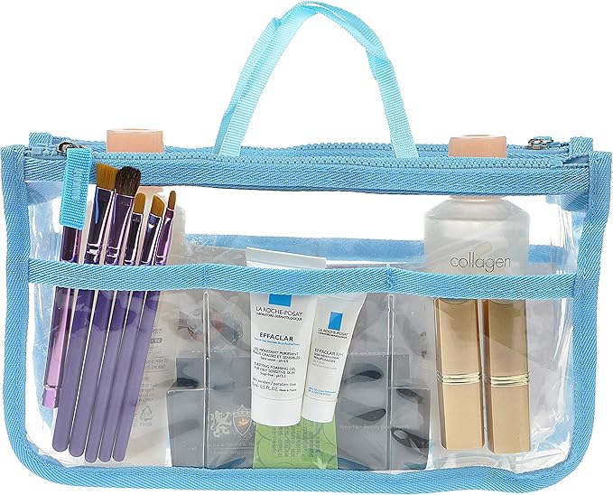 Vercord Translucent Purse Handbag Tote Pocketbook Bag Organizer Insert with Zipper Handle for Women Medium Blue