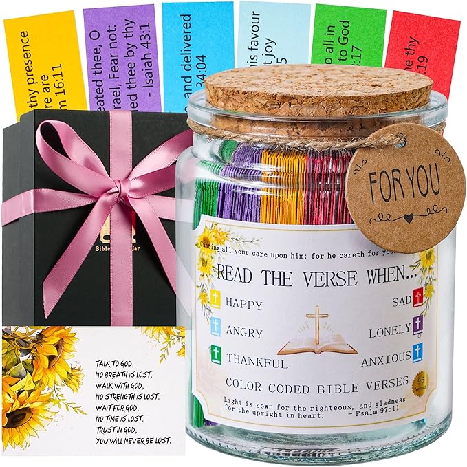 Bible Verse Jar (KJV) - Christian Gifts For Women, Men, Mom, Dad, Teen，Birthday Gifts For Women, Religious Graduation Gift For Her，Prayer Hope Jar With Greeting Card & 48-inch Ribbon Bow。