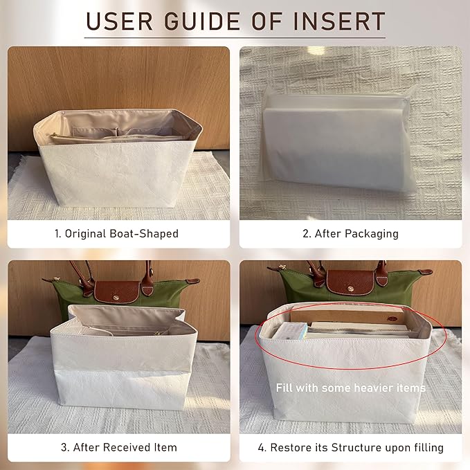 Doxo Long Champ Organizer Insert, Bag Organizer Insert for le pliage Medium, G.oyard PM, Speedy 30, Neverfull MM and More, Light Waterproof DupontPaper Purse Organizer, 6 Pockets(White, M)