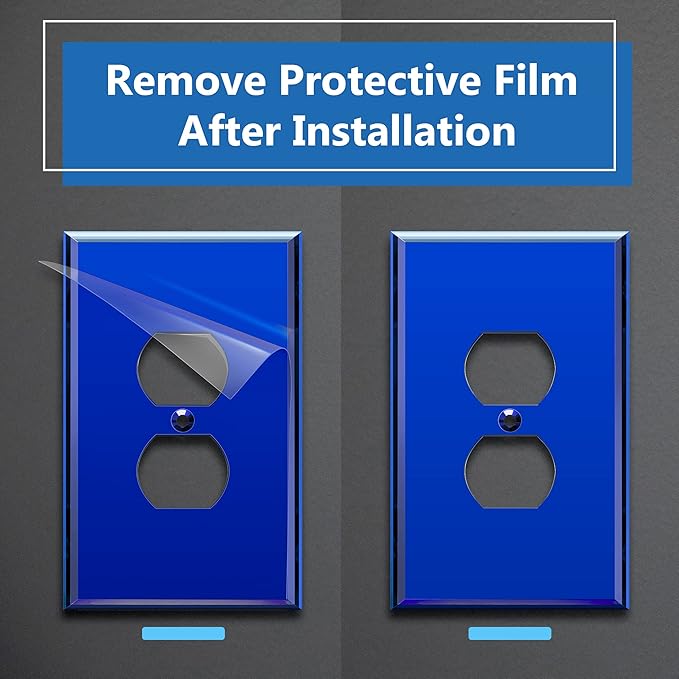 LIDER Duplex Receptacle Wall Plate, Mirrored Outlet Cover for Duplex Outlet, Plexiglass Outlet Cover, Reflective Finish, Acrylic Glass, Modern Upgrade, Oversized 1-Gang 5.25" x 3.44", Blue
