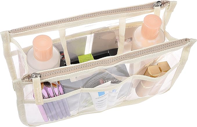 Vercord Translucent Purse Handbag Tote Pocketbook Bag Organizer Insert with Zipper Handle for Women Medium Beige