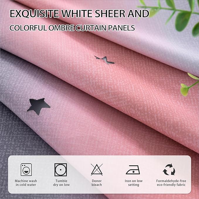 XiDi Curtains for Girls Bedroom Decro,Full Blackout 84 Inches Long for Kids Room, Colorful Rainbow Style, Unicorn Wall Decor Ombre Curtains, Princess Room Pink/Grey