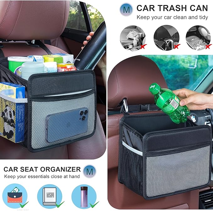 Uplien Car Back Seat Organizer and Storage Bag, Premium 1680D Oxford Cloth Collapsible Universal Hanging Car Seat Back Organizer for Kids & Adults