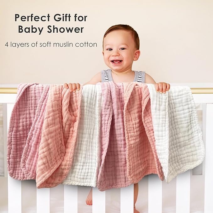 Muslin Burp Cloths for Baby 100% Cotton Burping Cloths for Unisex, Boy, Girl - Large 20'' by 10'' Newborn Essentials Ultra Soft Absorbent Milk Spit Up Rags - 12 Pack - White+Light Sakura Series