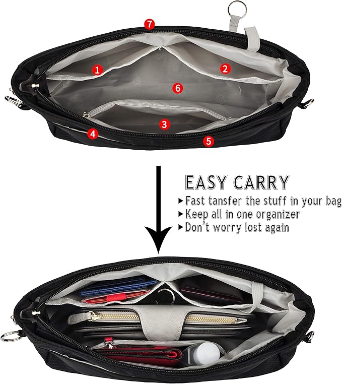 Vercord Expandable Nylon Handbag Purse Organizer Insert Liner Shaper Bag in Bag Black Medium