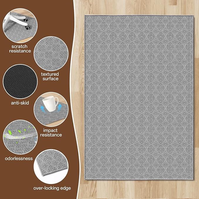 KMAT Office Chair Mat, 36x48in Heavy Duty Hardwood/Tile Floor Protector, Floor Mat Computer Desk Mat for Rolling Chairs, Work, Study, Office, Grey