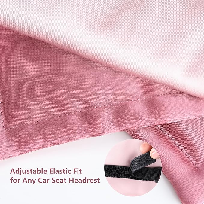 Silky Head Carseat Cover for Baby Silk Feeling Satin Car Seat Head Cover for Babies Headrest Protector 2pcs Pink for Girls Infant Sleeping Hair Protection