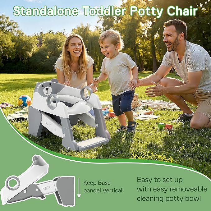 Potty Training Seat, 2-in-1 Toddler Toilet Training Seat & Potty Chair for Kids Boys Girls, Height Adjustable Toilet Seat with Splash Guard, Stable Wide Base Design, Anti-Slip Steps Stool