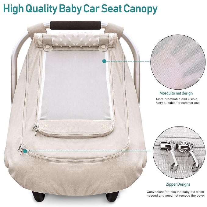 Waterproof Baby Car Seat Cover，YVMVDV Patented Cold Weather Carseat Cover for Babies,Infant Car Seat Cover Canopy for Boy Girls, Keeps Babies Warm and Cozy (Beige)