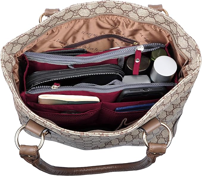 Vercord Updated Purse Handbag Organizer Insert Liner Bag in Bag 13 Pockets Burgundy Large