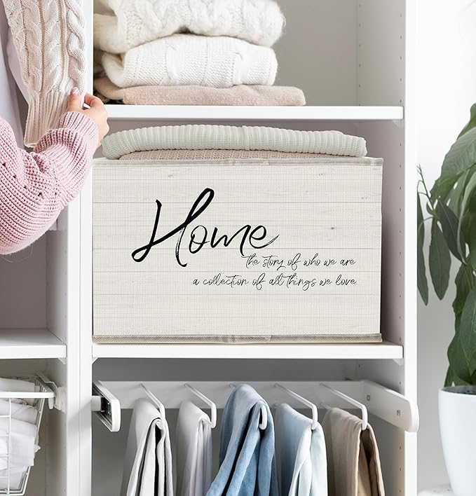FDHSPAAM Inspirational Home Storage Bins Box with Handles, Home Decor Gifts for Housewarming, Family Gifts Collapsible Fabric Storage Basket Box Organizer for Bedroom Bathroom Clothes Toys Books
