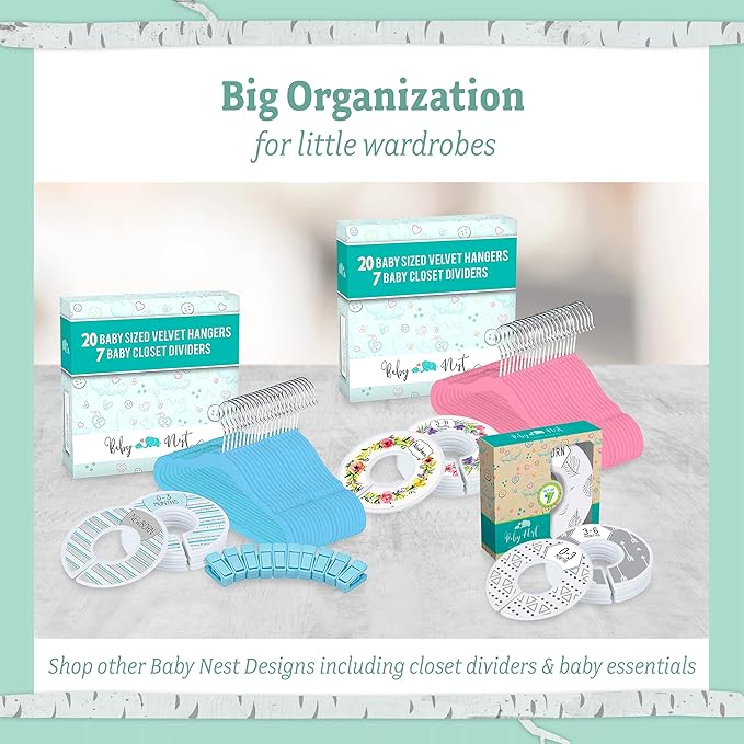 Baby Nest Designs Closet Dividers - 7x Baby Clothes Size Dividers, Newborn to 24 Months, Grey Animals Nursery Closet Organizer