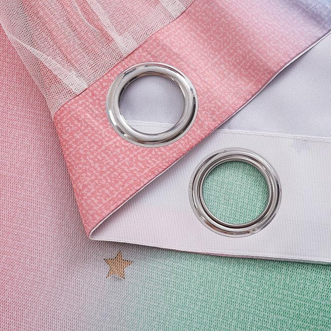 XiDi Pink Curtains for Bedroom Decor Blackout Curtains for Girl Room Rainbow Curtains for Kids Room Unicorn Wall Decals Blue Curtains Green 34X72 Inch Long 1