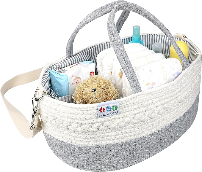 Babybund Extra Large Baby Diaper Caddy Organizer - Portable Rope Nursery Basket for Changing Table Storage - Baby Essentials Organizer for Diapers, Wipes, and More