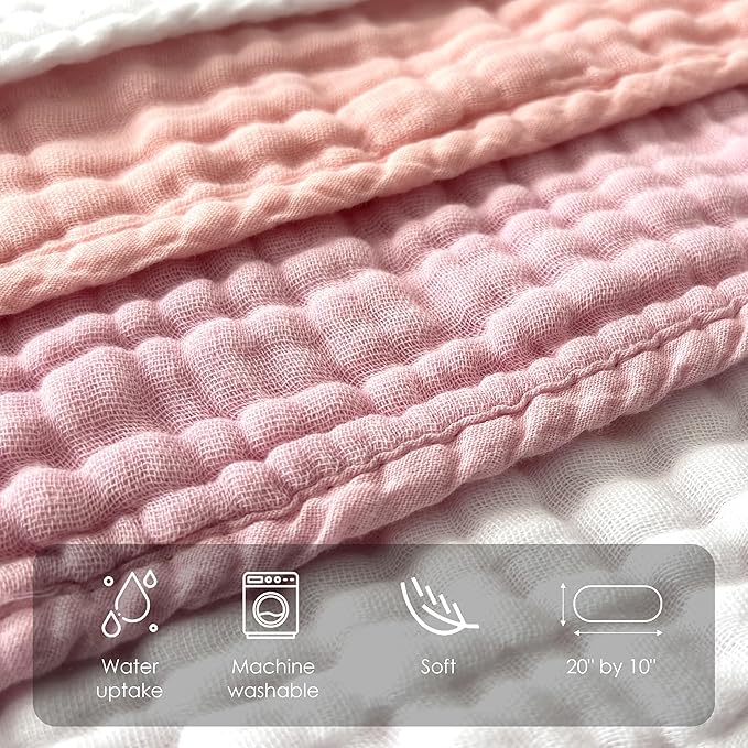 Muslin Burp Cloths for Baby 100% Cotton Burping Cloths for Unisex, Boy, Girl - Large 20'' by 10'' Newborn Essentials Ultra Soft Absorbent Milk Spit Up Rags - 12 Pack - White+Light Sakura Series