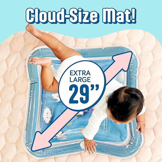 SplashEZ Lights Up Tummy Time Water Mat for Babies, Large Baby Water Mat Tummy Time for Sensory Play with LED Glowing Fishes, Inflatable Fun Play Pad for Infants & Toddlers 3 to 36 mo