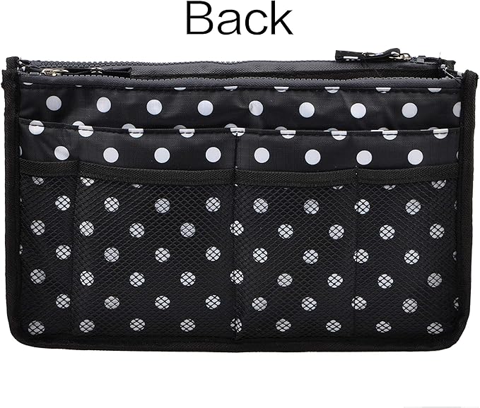 Vercord Updated Purse Handbag Organizer Insert Liner Bag in Bag 13 Pockets Black Dot Medium