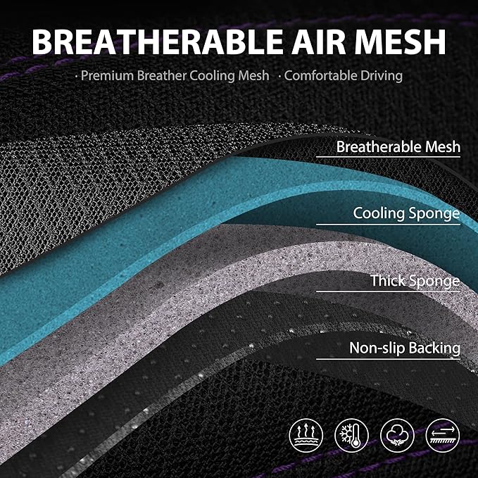 CAR PASS Comfortable 3D Foam Mesh Leather Car Seat Covers Front, Air Cool Mesh Breathable Front Seat Covers for Car, Universal for SUV Truck Sedan Automotive, Airbag Compatible,Black Purple