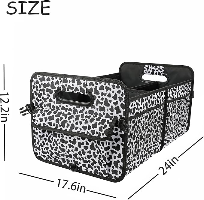 Car Trunk Organizer Car Storage Organizer Collapsible Multi Compartment Car Organizer Adjustable Straps Car Organizer for SUV(Cow)