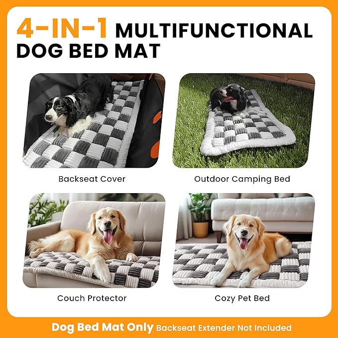 Backseat Dog Bed Mat, Non-Slip Dog Bed for Car Back Seat, Soft & Cozy Dogs Blanket, Washable Travel Pet Mat Seat Protector for Cars, SUVs, Trucks (Grey/White, 51.1" L x 23.6" W x 1.5" Th)