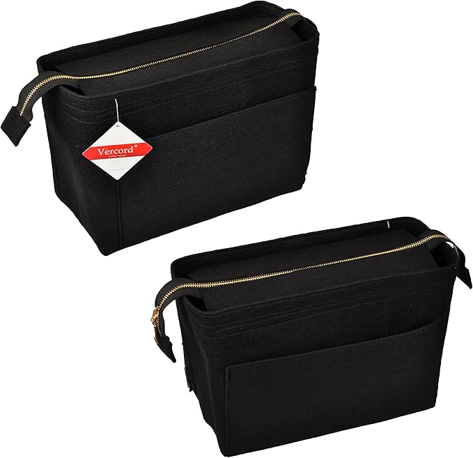 Vercord Felt Zipper Handbag Tote Purse Duffel Backpack Organizer Insert Black Medium