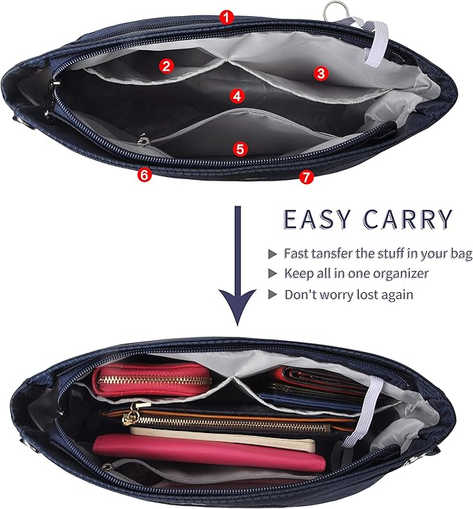 Vercord Expandable Nylon Handbag Purse Organizer Insert Liner Shaper Bag in Bag Navy Medium