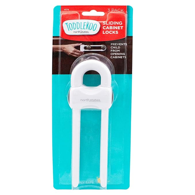Toddleroo by North States - Sliding Cabinet Locks for Baby Proofing: Child Proof Cabinet Locks - 3 Pack - White
