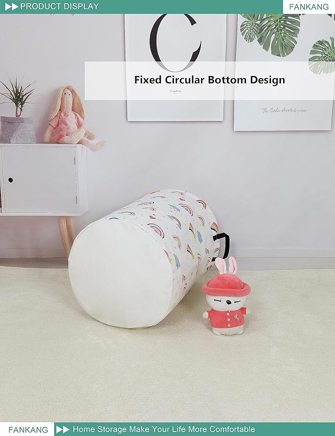 FANKANG Storage Basket, Nursery Hamper Canvas Laundry Basket Foldable with Waterproof PE Coating Large Storage Baskets for Kids Boys and Girls, Office, Bedroom, Clothes,Toys（Love Rainbow ）