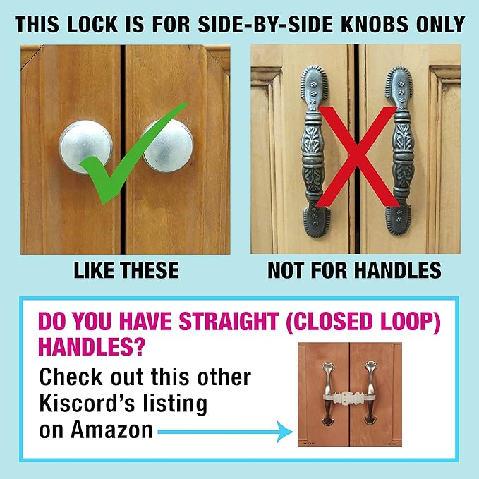 Baby Safety Cabinet Locks for Knobs Child Safety Cabinet Latches for Home Safety Strap for Baby Proofing Cabinets Kitchen Door Rv No Drill No Screw No Adhesive/Color White/ 5 Pack Ez-Twist