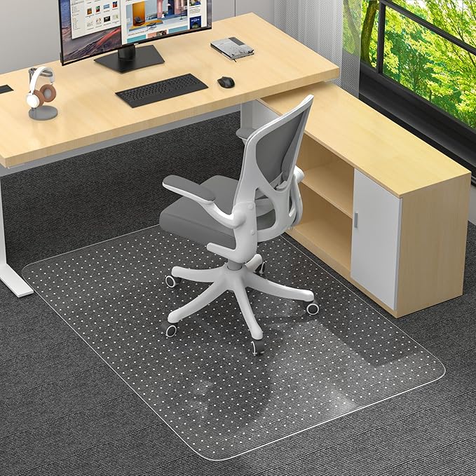 Office Chair Mat for Low Pile Carpet with Lip, 36" x 48" Clear Heavy Duty Plastic Floor Protector for Smooth Rolling Desk & Computer Chairs, Under Desk Chair Mat for Home Office