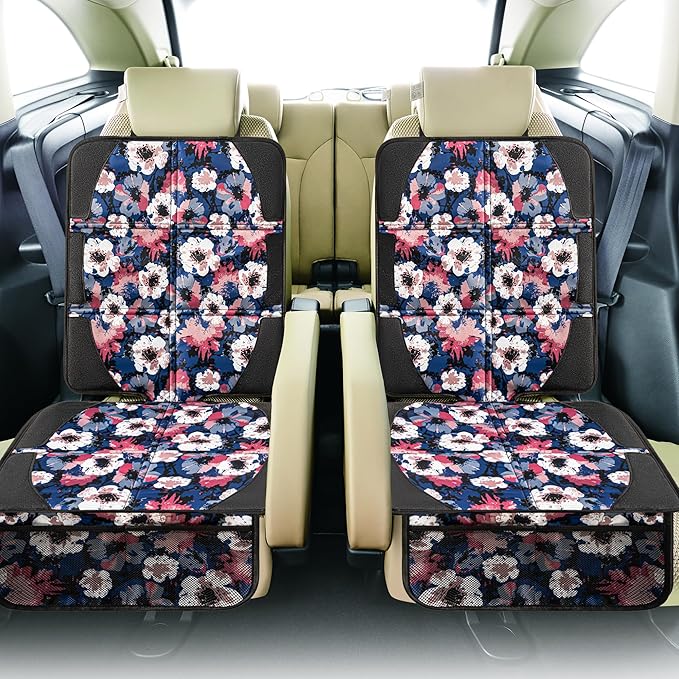 Car Seat Protector for Child Car Seat, 2 Pack Baby Car Seat Covers with Mesh Pockets & Non-Slip Backing 600D Durable Seat Protector Under Baby Car Seat for Car Back Seat (Watercolor, Large)