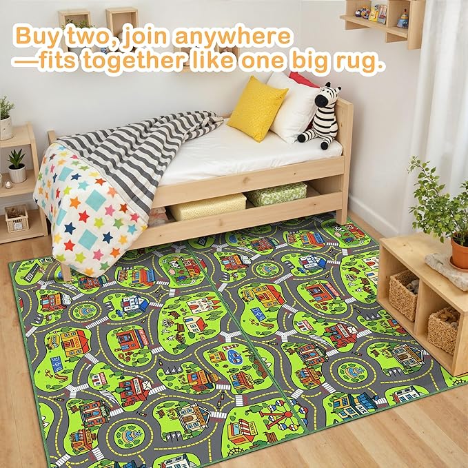 Upgrade Ultra Non Slip Kids Car Rug, Kids Road Playmat Rug for Toy Cars, Educational Town City Map Washable Carpet for Boys Playroom Bedroom, Safer Car Track Play Mat for Children Toddler, 140"x84"