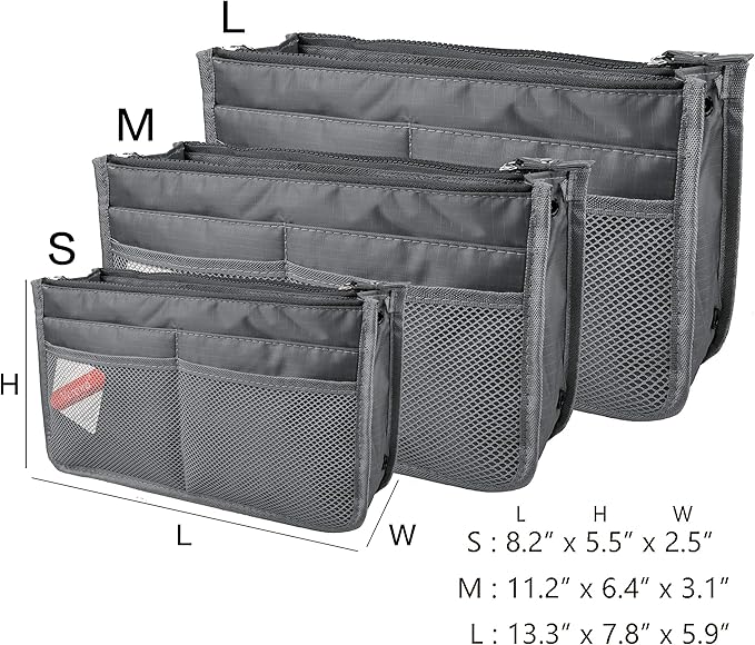 Vercord Updated Purse Handbag Organizer Insert Liner Bag in Bag 13 Pockets Grey Small