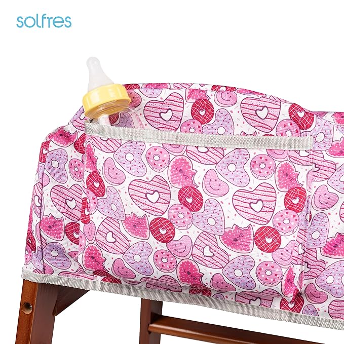 Solfres Dual-Belt High Chair Cover, Baby High Chair Cover, Upgrade Version, for Wooden or Restaurant High Chair, Sturdy and Robust Material, Heart-Shaped Donut, Pink Hot Pink Lilac