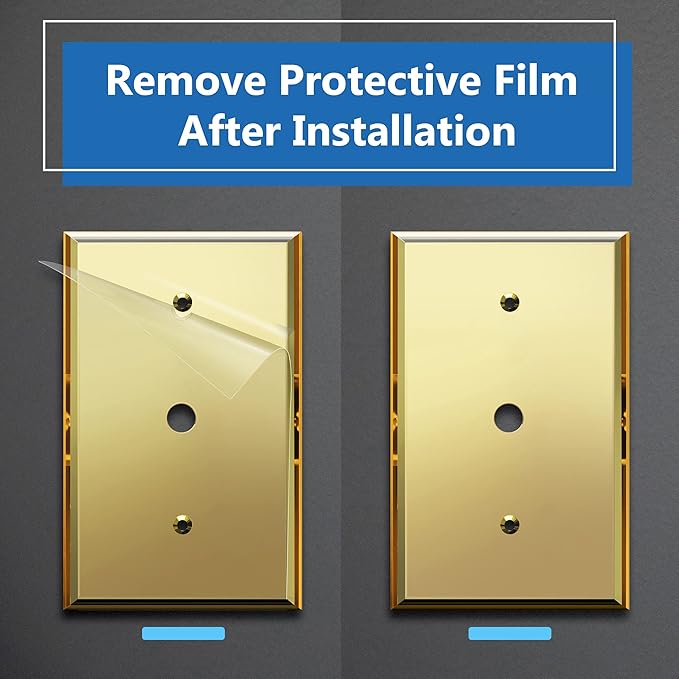 LIDER Reflective Acrylic 0.406" Diameter Hole Phone Cable Wall Plate, Mirrored Cable Plate, Acrylic Glass, Oversized 1-Gang 5.25" x 3.44", LWP-41O-AGD, Gold