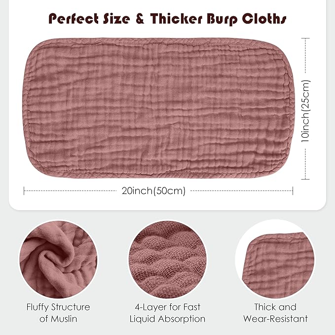 Spotted Play Muslin Burp Cloths 100% Cotton Large 20''x10'' Extra Soft and Absorbent Baby Wash Cloths Spit Up Rags - Baby Burping Cloth for Boys Girls Items(12 Pack Bean Paste)